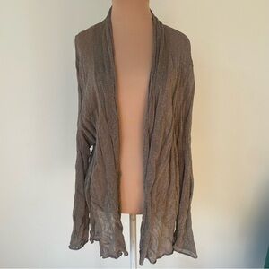 Eileen Fisher Gold Metallic Rayon Open Front Shawl Collar Cardigan Sweater 1X